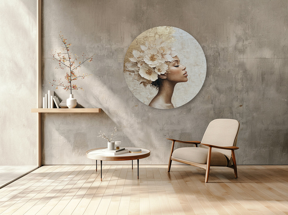 BigFreddy® Floral Dreams in Golden Light Akoestisch Rond bigfreddy-shop Ø 40 cm Met gratis ophangsysteem akp-017-40x40-r-mozm