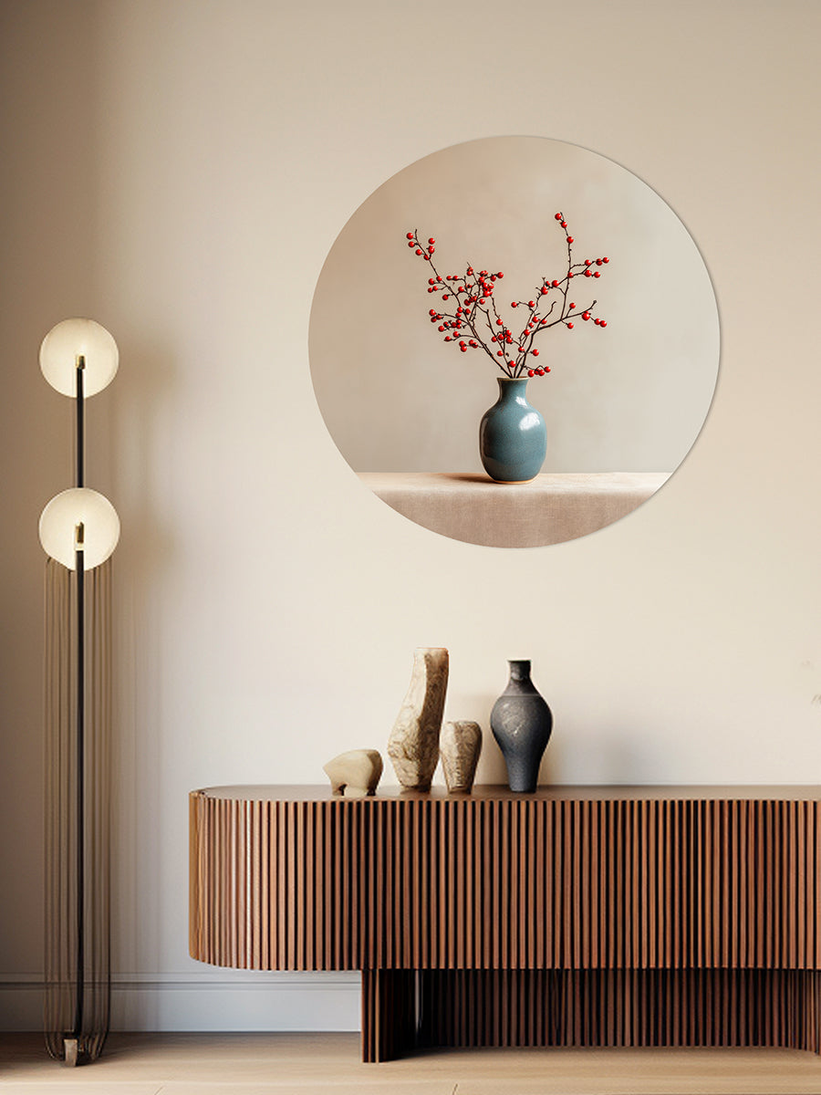 BigFreddy® Red Berry Branches Dibond Rond bigfreddy-shop Ø 40 cm Met gratis ophangsysteem dbw-074-40x40-r-mozm