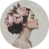 BigFreddy® Woman with Peony Flowers Akoestisch Rond  bigfreddy-shop