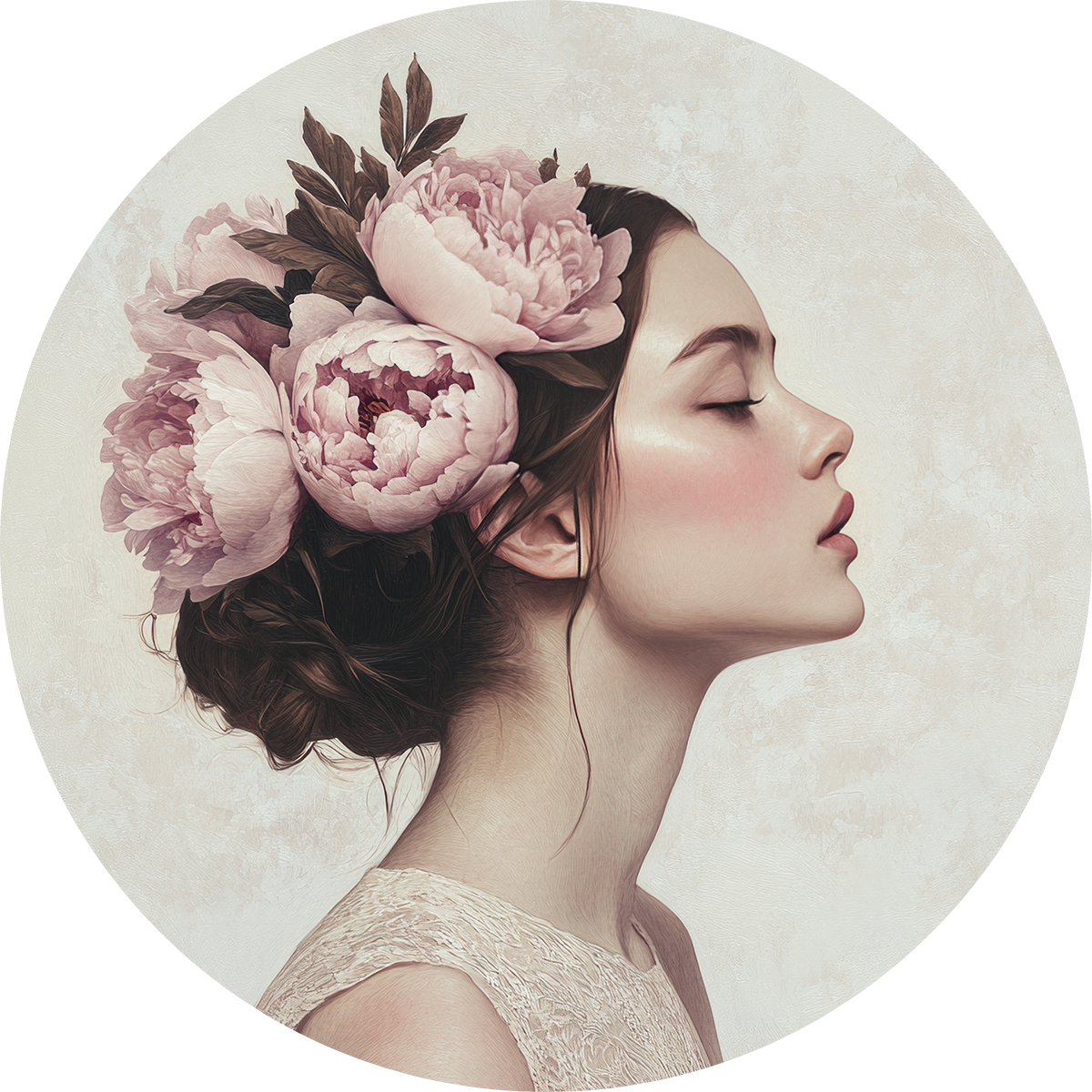 BigFreddy® Woman with Peony Flowers Dibond Rond  bigfreddy-shop
