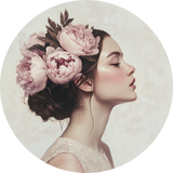 BigFreddy® Woman with Peony Flowers Dibond Rond  bigfreddy-shop