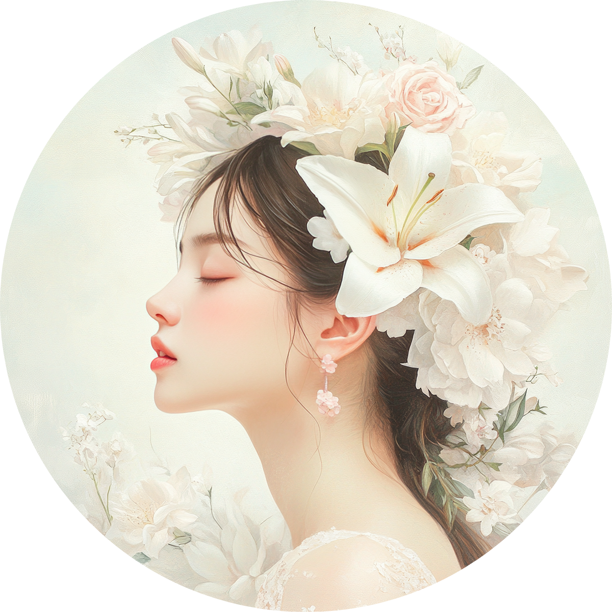 BigFreddy® Woman with White Lily Dibond Rond  bigfreddy-shop