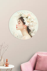 BigFreddy® Woman with White Lily Dibond Rond bigfreddy-shop Ø 40 cm Met gratis ophangsysteem dbw-077-40x40-r-mozm