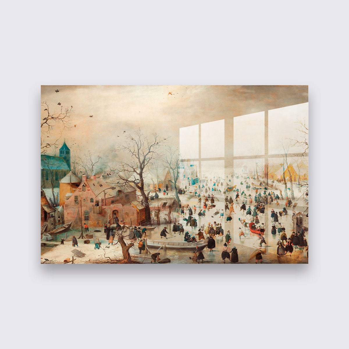 Glas - Winterlandschap met schaatsers bigfreddy-shop 70x50 cm Blind zilverophangsysteem gls-005-70x50-moz