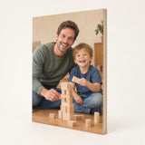Foto op hout 18 mm met vader en zoon, gelaagde berken multiplex rand zichtbaar