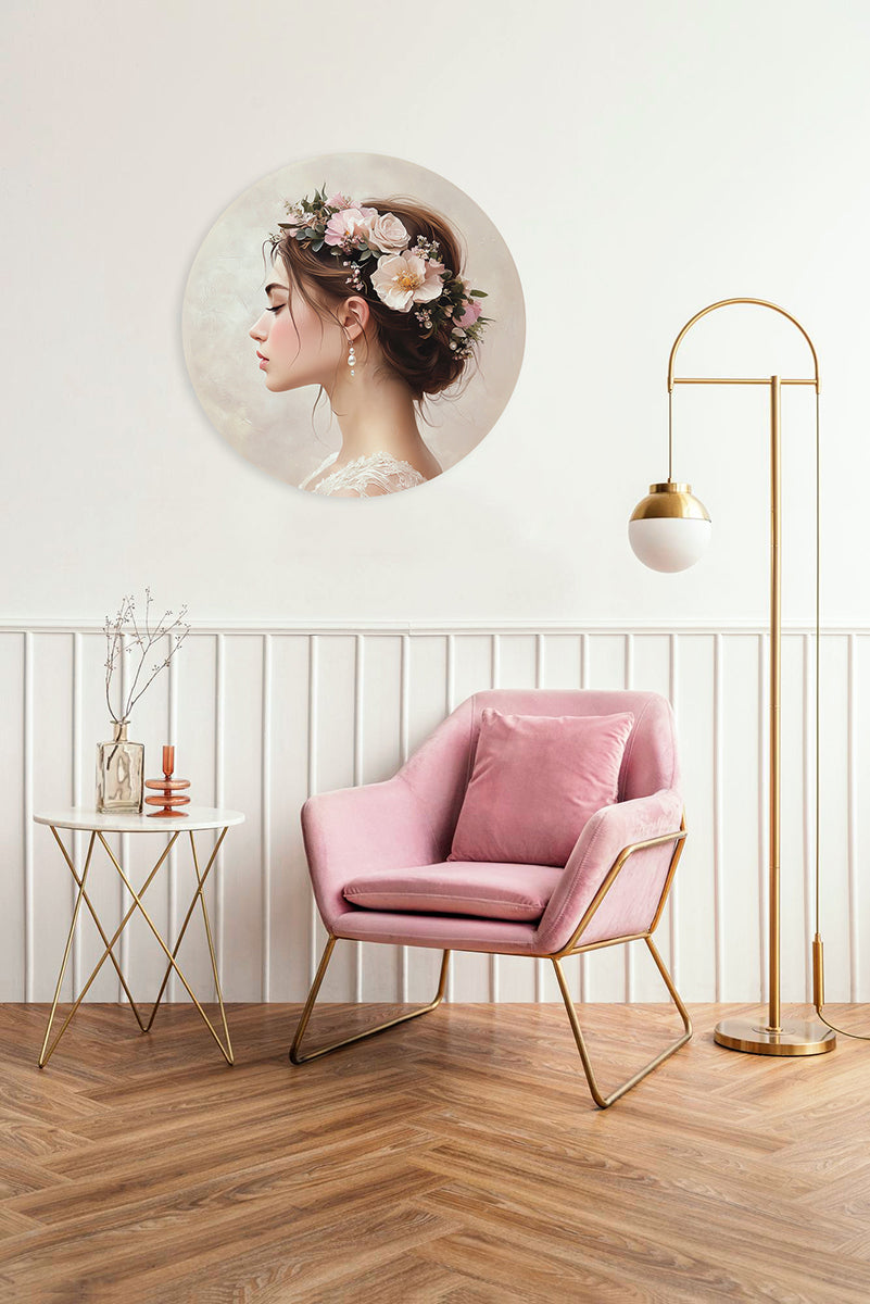 BigFreddy® Woman with Floral Crown Dibond Rond bigfreddy-shop Ø 40 cm Met gratis magnetisch ophangsysteem dbw-076-40x40-r-mozm