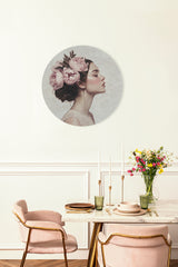 BigFreddy® Woman with Peony Flowers Akoestisch Rond  bigfreddy-shop Ø 40 cm Blind zilverophangsysteem 